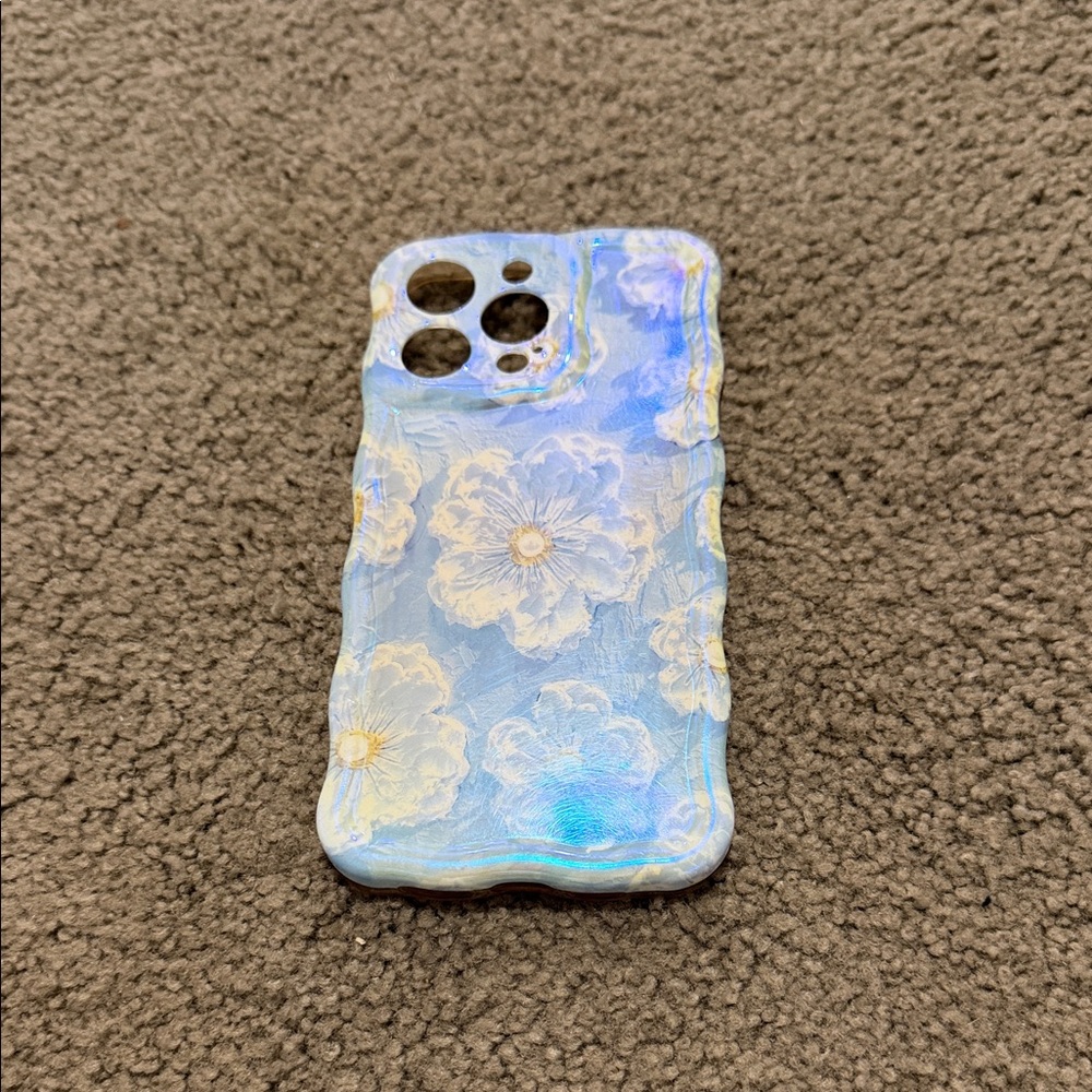 15 Pro Max Floral Blue Phone Case